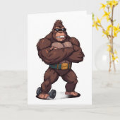 Gorilla Bodybuilder Gewichtheffer Pop Art Cartoon Kaart (Gele Bloem)