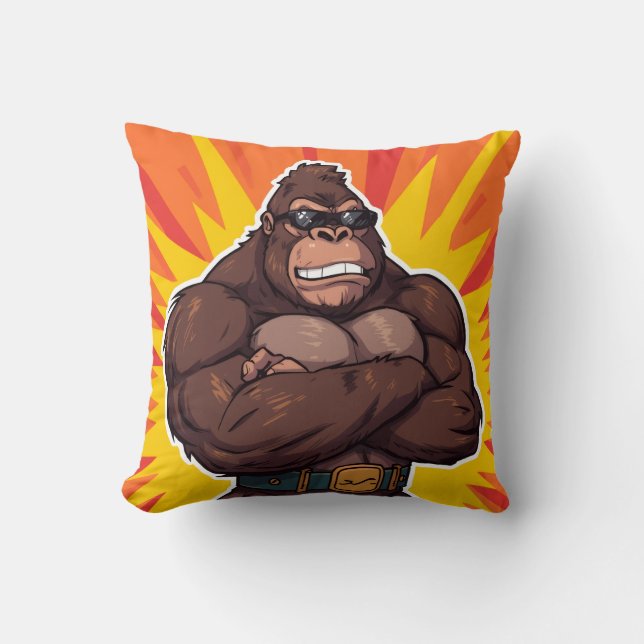 Gorilla Bodybuilder Gewichtheffer Pop Art Cartoon Kussen (Voorkant)