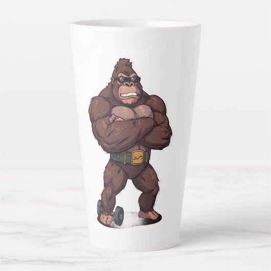 Gorilla Bodybuilder Gewichtheffer Pop Art Cartoon Latte Mok (Voorkant)