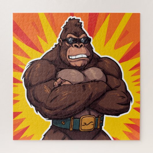 Gorilla Bodybuilder Gewichtheffer Pop Art Cartoon Legpuzzel (Verticaal)
