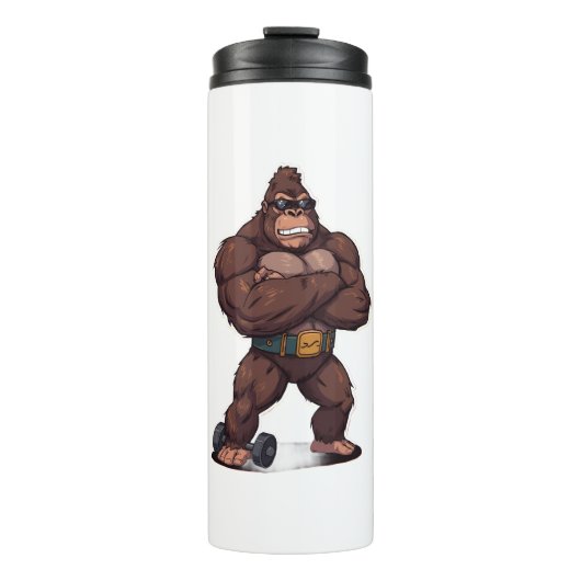 Gorilla Bodybuilder Gewichtheffer Pop Art Cartoon Thermosbeker (Voorkant)