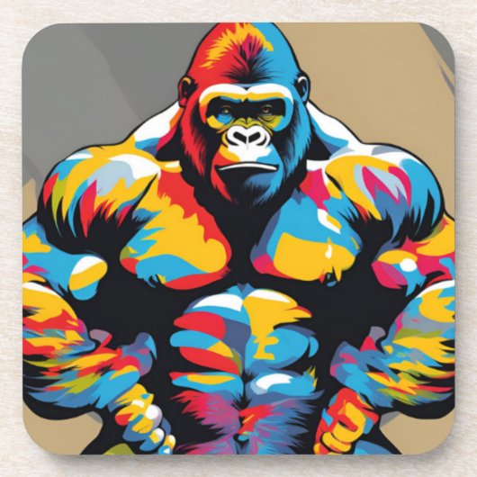 Gorilla Bodybuilder Gewichtslifter Pop Art Cartoon Bier Onderzetter (Voorkant)