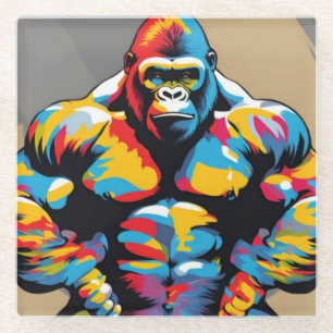 Gorilla Bodybuilder Gewichtslifter Pop Art Cartoon Glazen Onderzetter
