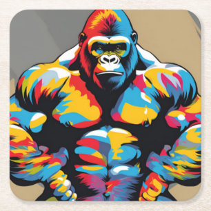 Gorilla Bodybuilder Gewichtslifter Pop Art Cartoon Kartonnen Onderzetters