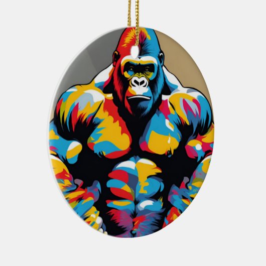 Gorilla Bodybuilder Gewichtslifter Pop Art Cartoon Keramisch Ornament (Rechts)