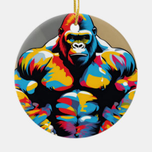 Gorilla Bodybuilder Gewichtslifter Pop Art Cartoon Keramisch Ornament