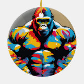 Gorilla Bodybuilder Gewichtslifter Pop Art Cartoon Keramisch Ornament (Achterkant)