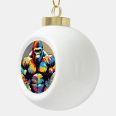 Gorilla Bodybuilder Gewichtslifter Pop Art Cartoon Keramische Bal Ornament (Rechts)