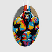 Gorilla Bodybuilder Gewichtslifter Pop Art Cartoon Ornament (voorkant)