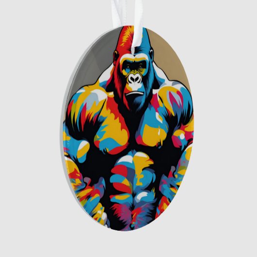 Gorilla Bodybuilder Gewichtslifter Pop Art Cartoon Ornament (voorkant)