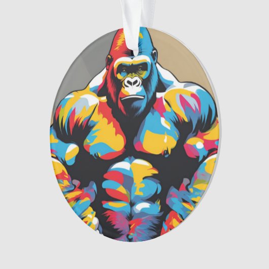 Gorilla Bodybuilder Gewichtslifter Pop Art Cartoon Ornament (voorkant)