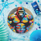 Gorilla Bodybuilder Gewichtslifter Pop Art Cartoon Papieren Bordje (Feest)