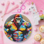Gorilla Bodybuilder Gewichtslifter Pop Art Cartoon Papieren Bordje (Feest)