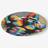Gorilla Bodybuilder Gewichtslifter Pop Art Cartoon Papieren Bordje (Gekanteld)