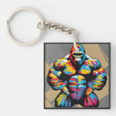 Gorilla Bodybuilder Gewichtslifter Pop Art Cartoon Sleutelhanger (voorkant)