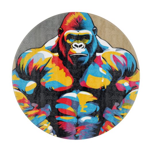 Gorilla Bodybuilder Gewichtslifter Pop Art Cartoon Snijplank (Voorkant)