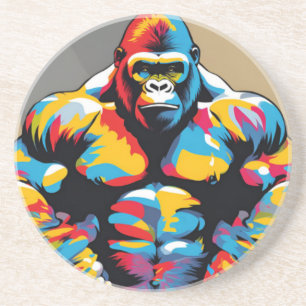 Gorilla Bodybuilder Gewichtslifter Pop Art Cartoon Zandsteen Onderzetter