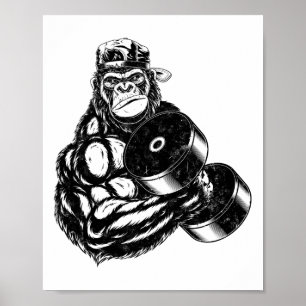 Gorilla Bodybuilder Gym Gewichtheffen T-Shirt Work Poster