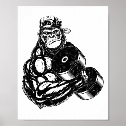 Gorilla Bodybuilder Gym Weightlifting Tee Workout  Poster (Voorkant)