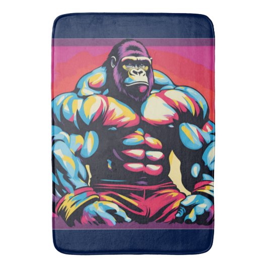 Gorilla Bodybuilder Lifter Pop Art Cartoon Badmat (Voorkant Verticaal)