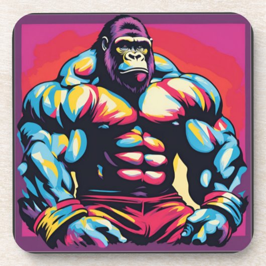 Gorilla Bodybuilder Lifter Pop Art Cartoon Bier Onderzetter (Voorkant)