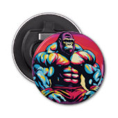 Gorilla Bodybuilder Lifter Pop Art Cartoon Button Flesopener (Voorkant)
