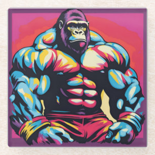 Gorilla Bodybuilder Lifter Pop Art Cartoon Glazen Onderzetter