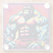 Gorilla Bodybuilder Lifter Pop Art Cartoon Glazen Onderzetter (Achterkant)