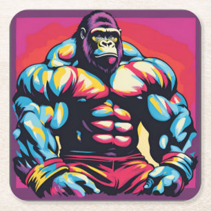 Gorilla Bodybuilder Lifter Pop Art Cartoon Kartonnen Onderzetters