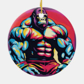 Gorilla Bodybuilder Lifter Pop Art Cartoon Keramisch Ornament (Achterkant)