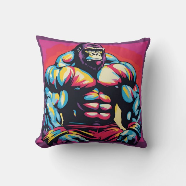 Gorilla Bodybuilder Lifter Pop Art Cartoon Kussen (Voorkant)