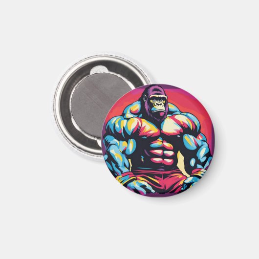 Gorilla Bodybuilder Lifter Pop Art Cartoon Magneet (Voorkant / Achterkant)