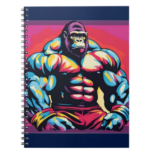 Gorilla Bodybuilder Lifter Pop Art Cartoon Notitieboek (Voorkant)