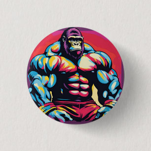 Gorilla Bodybuilder Lifter Pop Art Cartoon Ronde Button 3,2 Cm
