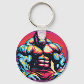Gorilla Bodybuilder Lifter Pop Art Cartoon Sleutelhanger (Voorkant)
