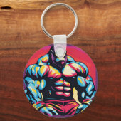 Gorilla Bodybuilder Lifter Pop Art Cartoon Sleutelhanger (Voorkant)