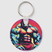 Gorilla Bodybuilder Lifter Pop Art Cartoon Sleutelhanger (Achterkant)