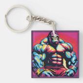Gorilla Bodybuilder Lifter Pop Art Cartoon Sleutelhanger (voorkant)