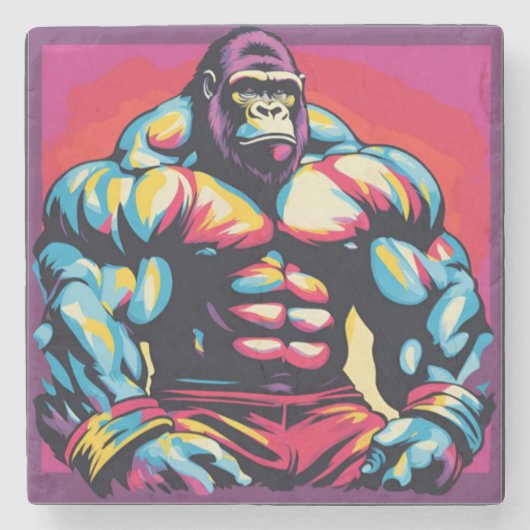 Gorilla Bodybuilder Lifter Pop Art Cartoon Stenen Onderzetter (Voorkant)