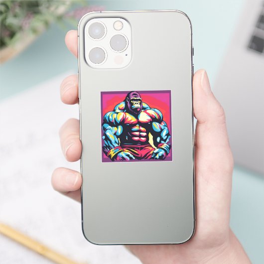 Gorilla Bodybuilder Lifter Pop Art Cartoon Sticker (Telefoon)