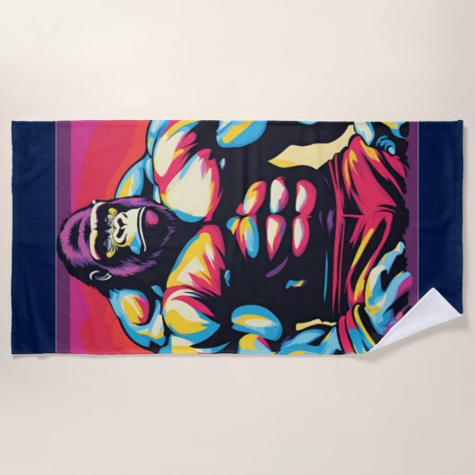 Gorilla Bodybuilder Lifter Pop Art Cartoon Strandlaken (Voorkant)