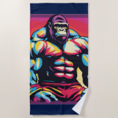 Gorilla Bodybuilder Lifter Pop Art Cartoon Strandlaken (Voorkant)