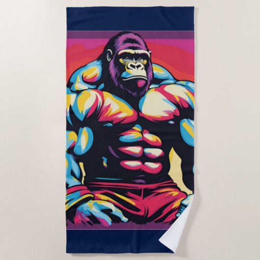 Gorilla Bodybuilder Lifter Pop Art Cartoon Strandlaken (Voorkant)
