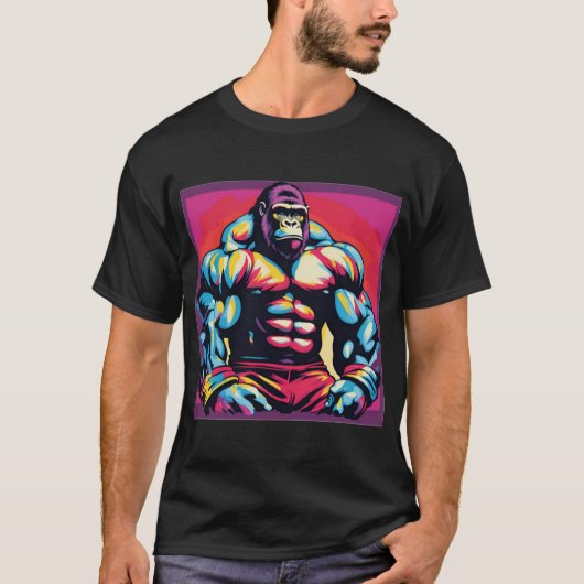 Gorilla Bodybuilder Lifter Pop Art Cartoon T-shirt (Voorkant)