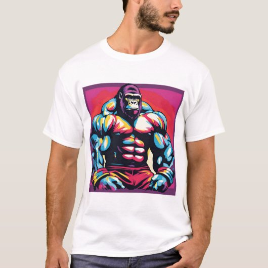 Gorilla Bodybuilder Lifter Pop Art Cartoon T-shirt (Voorkant)