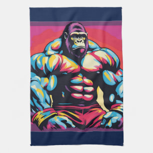 Gorilla Bodybuilder Lifter Pop Art Cartoon Theedoek