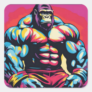 Gorilla Bodybuilder Lifter Pop Art Cartoon Vierkante Sticker