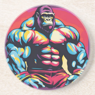 Gorilla Bodybuilder Lifter Pop Art Cartoon Zandsteen Onderzetter