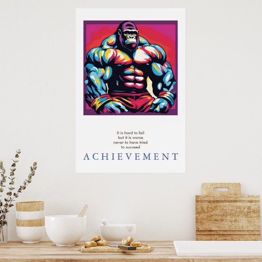 Gorilla Bodybuilder Motivatie Poster (Keuken)