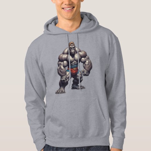 Gorilla Bodybuilder Pop Art Cartoon Drawing Hoodie (Voorkant)